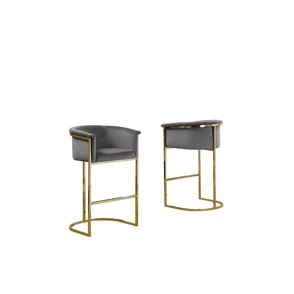 24″ Dark Gray Velvet Upholstered Counter Height with Gold Base-Single