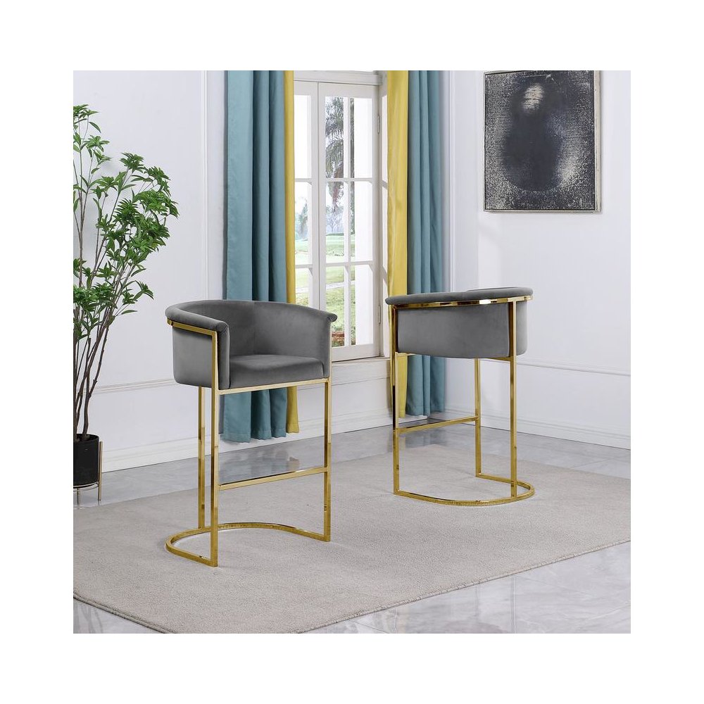 24″ Dark Gray Velvet Upholstered Counter Height with Gold Base-Single