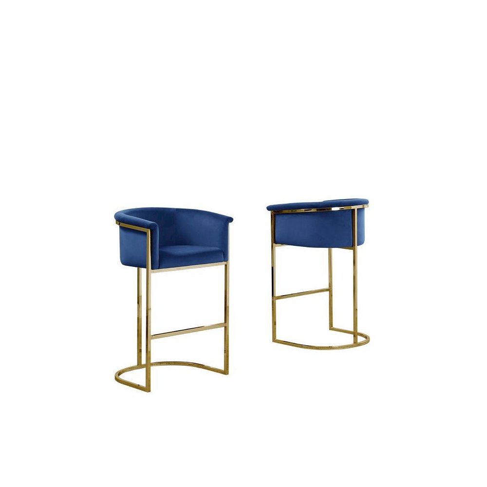 24″ Navy Blue Velvet Upholstered Counter Height with Gold Base Single