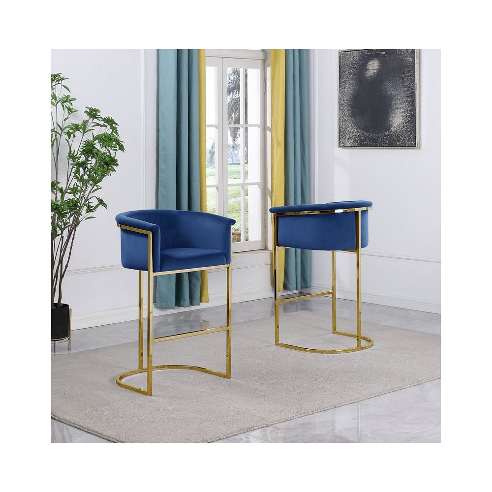 24″ Navy Blue Velvet Upholstered Counter Height with Gold Base Single