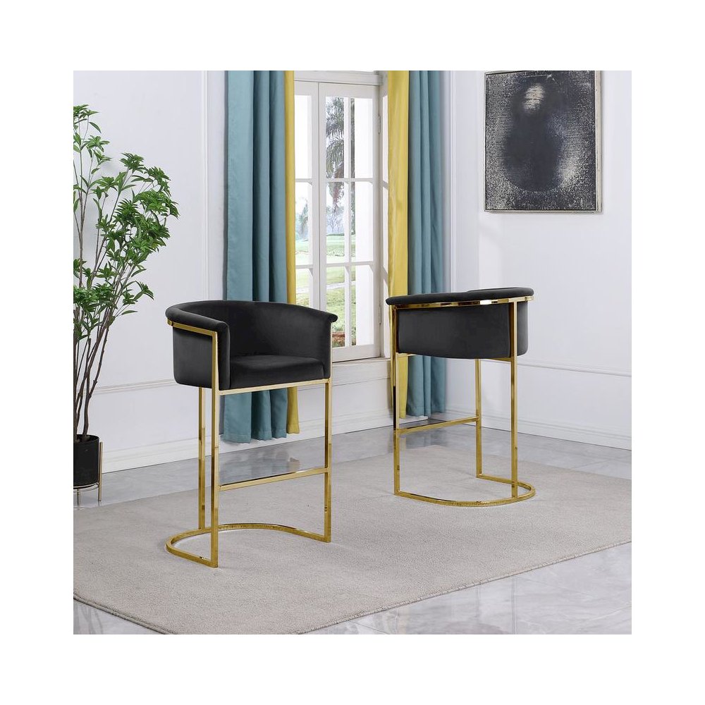 24″ Black Velvet Upholstered Counter Height wih Gold Base Single