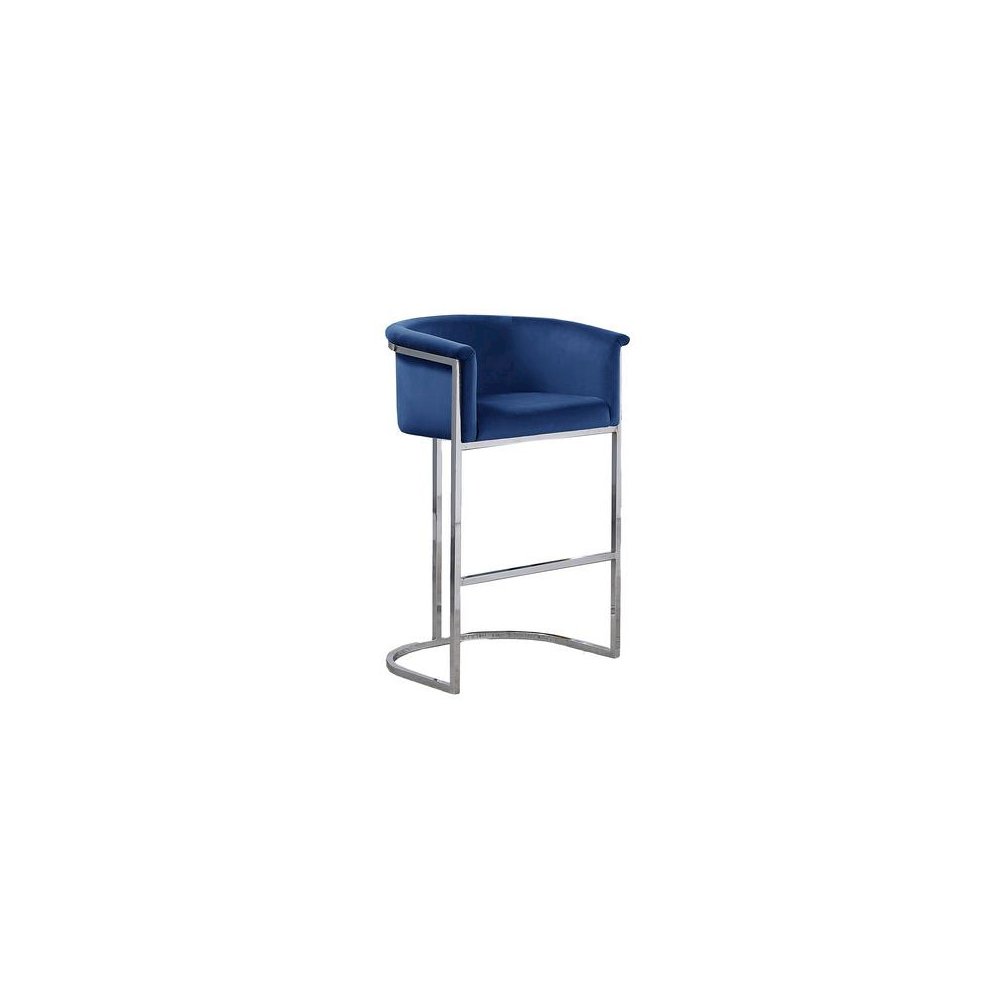 24″ Navy Blue Velvet Upholstered Counter Height with Silver Base Single