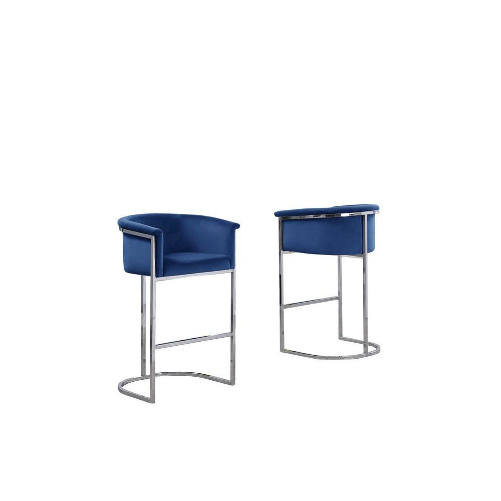 24″ Navy Blue Velvet Upholstered Counter Height with Silver Base Single