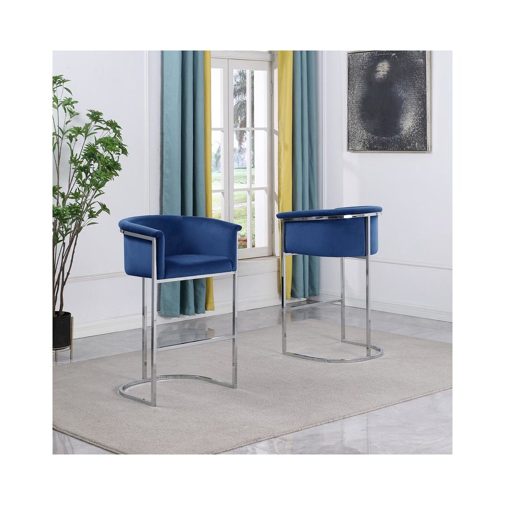 24″ Navy Blue Velvet Upholstered Counter Height with Silver Base Single
