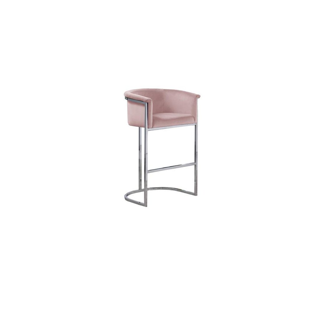24″ Pink Velvet Upholstered Counter Height with Silver Base Single
