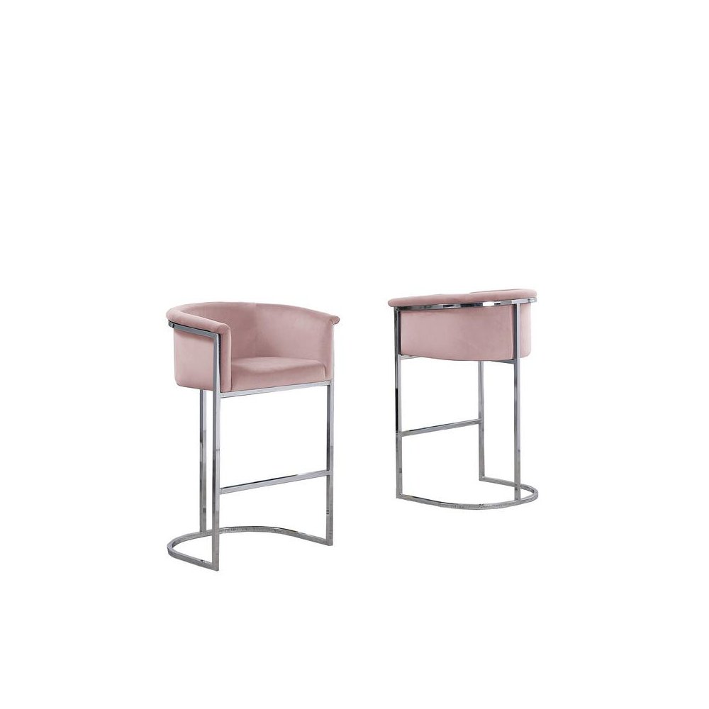 24″ Pink Velvet Upholstered Counter Height with Silver Base Single