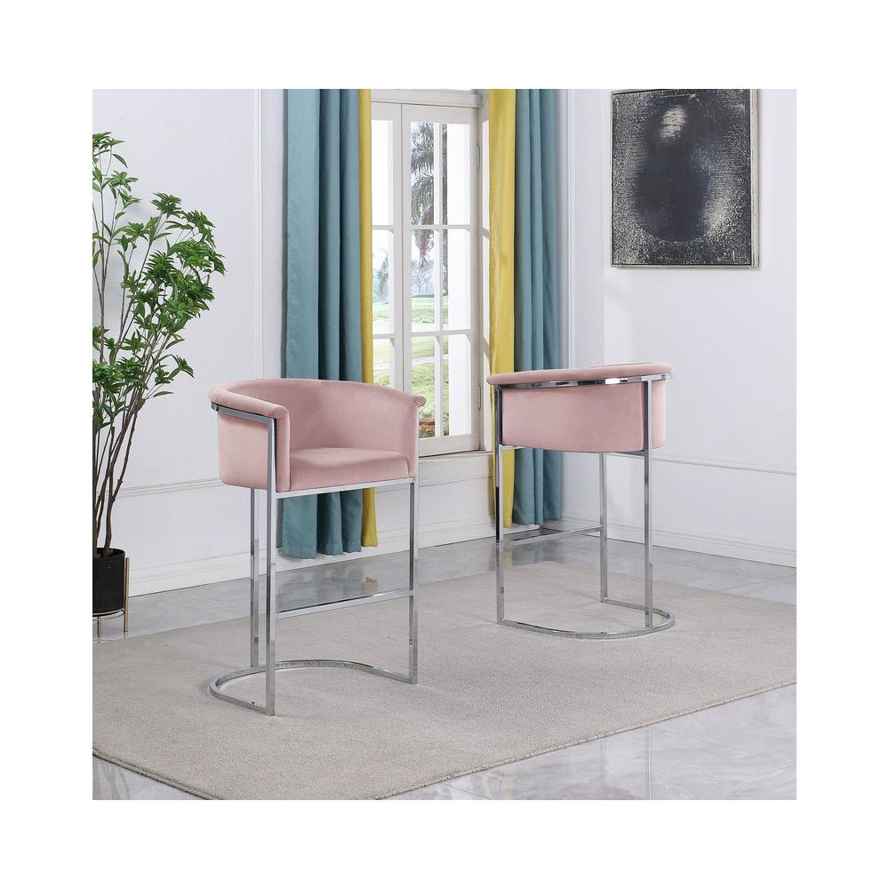 24″ Pink Velvet Upholstered Counter Height with Silver Base Single