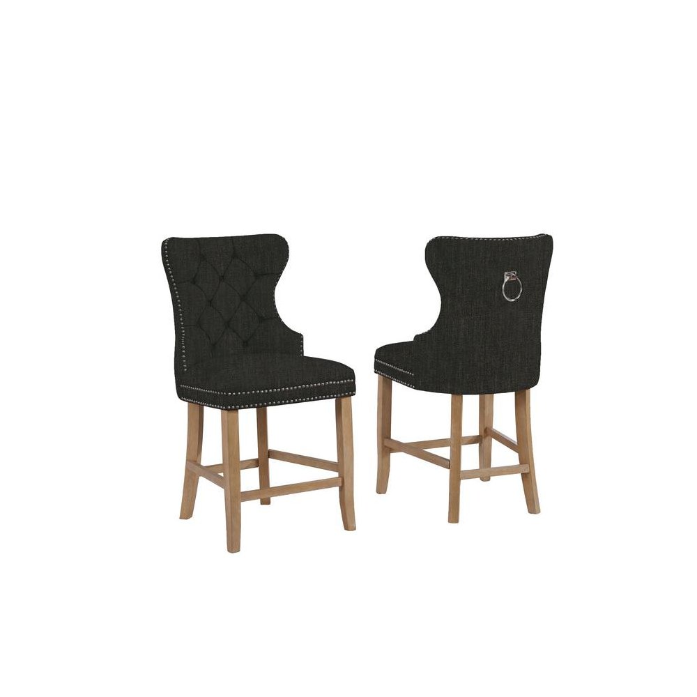 Dark Gray Linen Counterheight Chairs with Rustic Wood