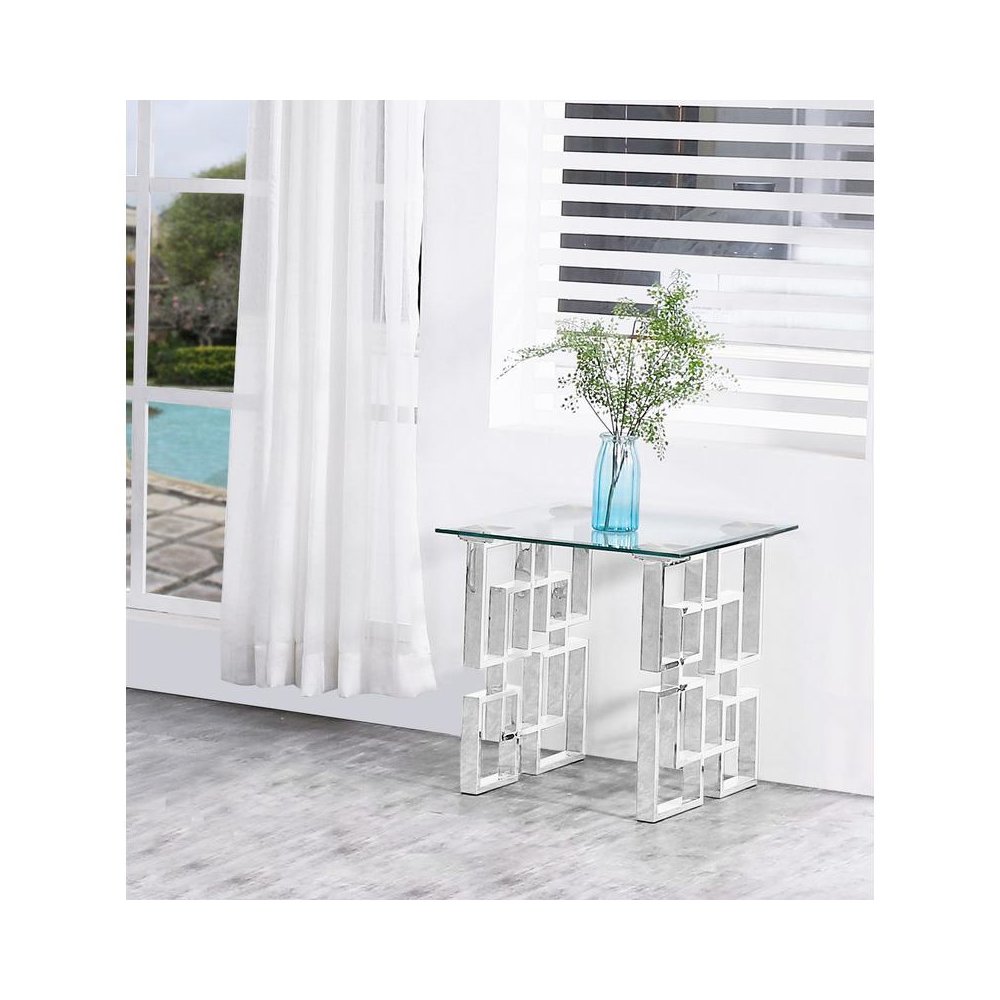 Clear Glass End Table with Silver Stainless Steel legs