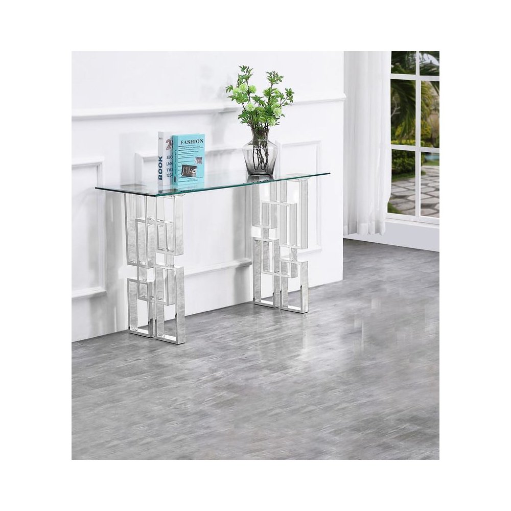 Clear Glass Console Table With Silver Stainless Steel legs
