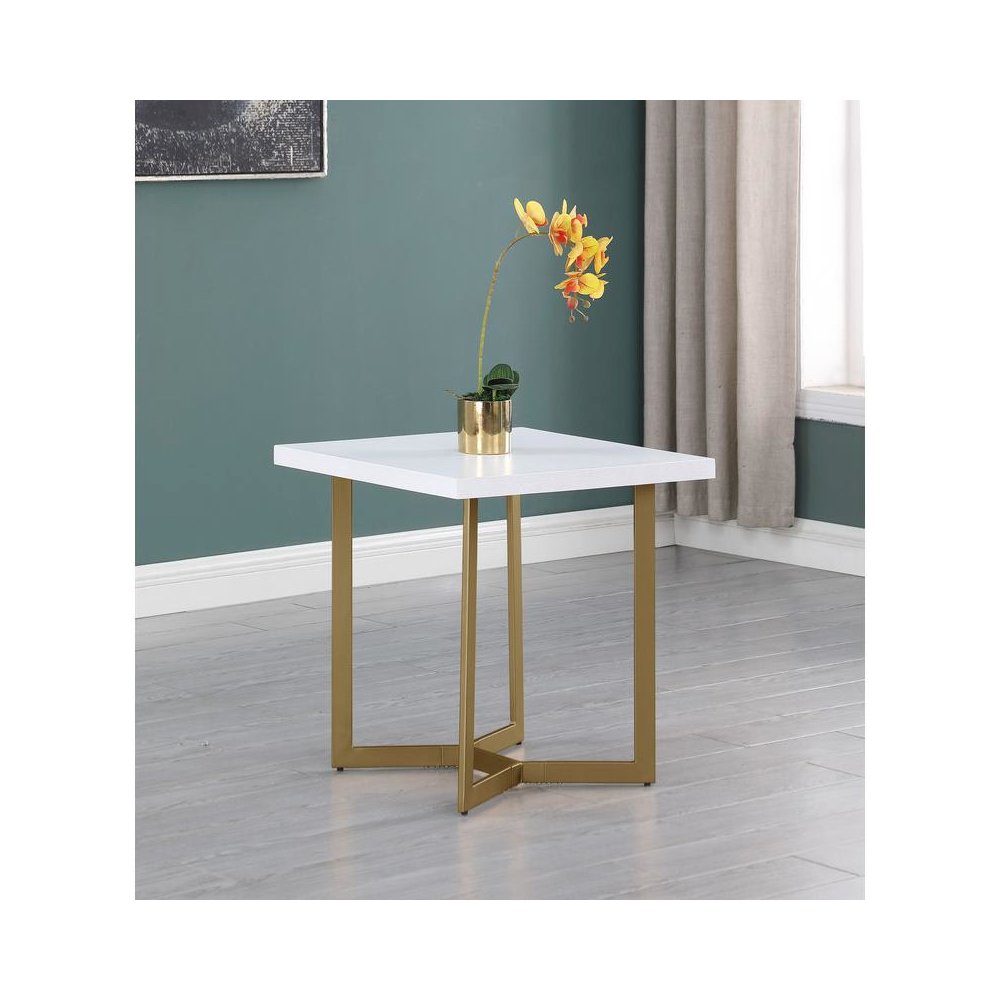 White wood top end table w/ gold color iron legs