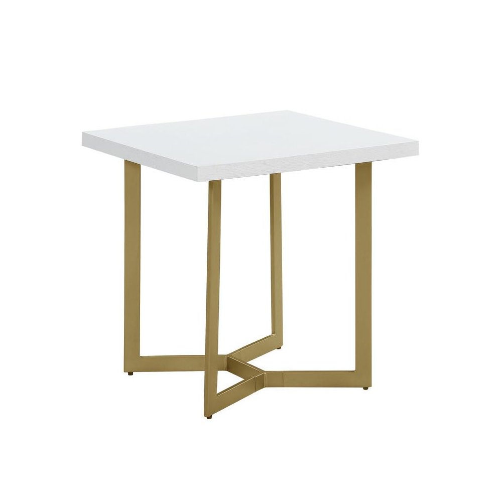 White wood top end table w/ gold color iron legs