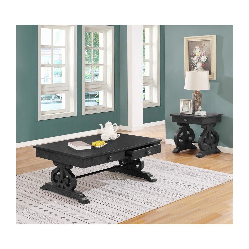 Solid Wood Coffee Table and End Table in Dark Gray