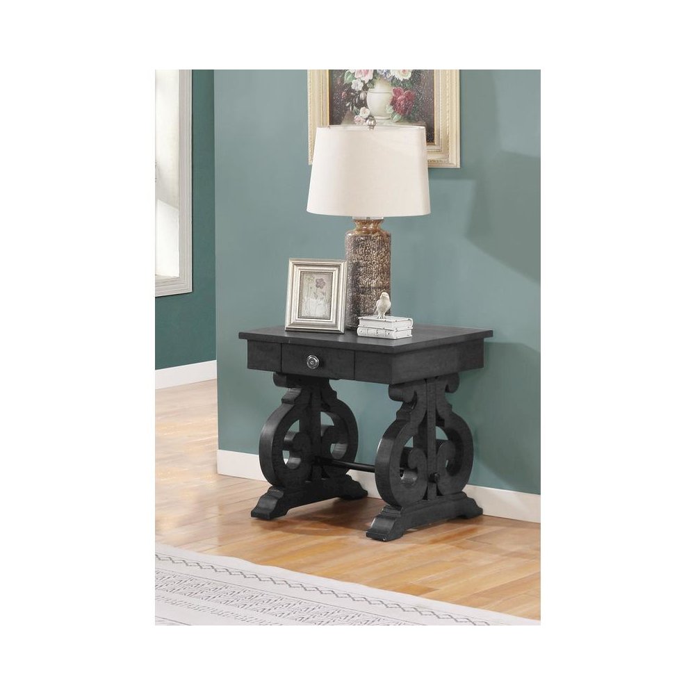 Solid Wood End Table in Dark Gray