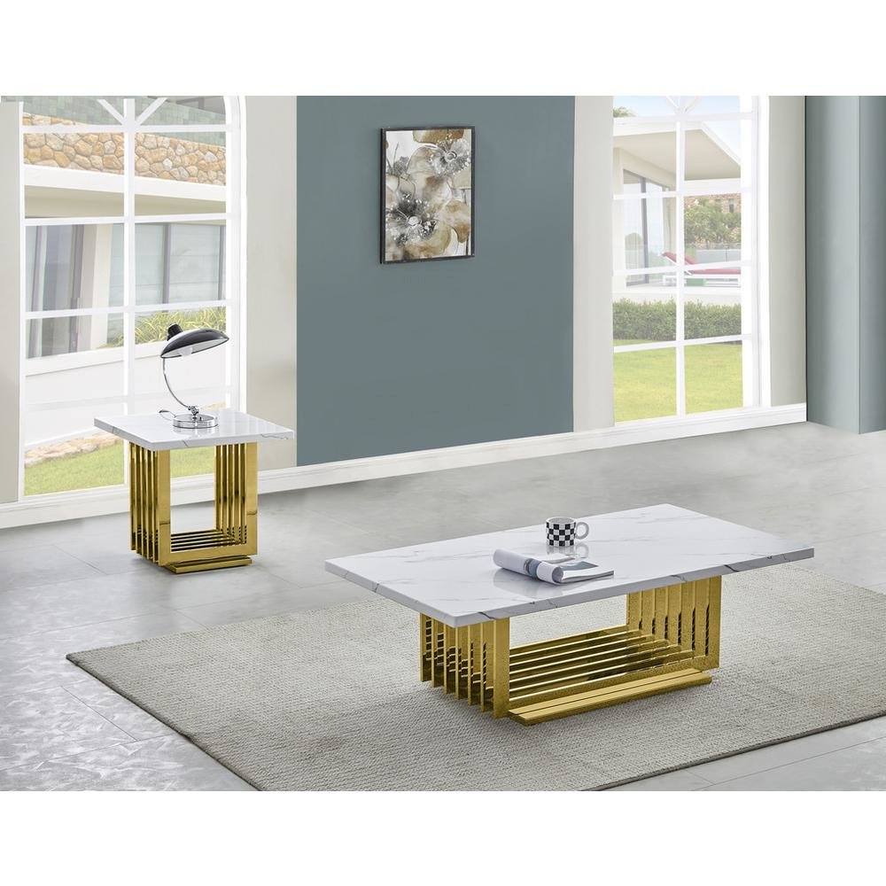 2pc- white marble coffee table set (Coffee + End table)