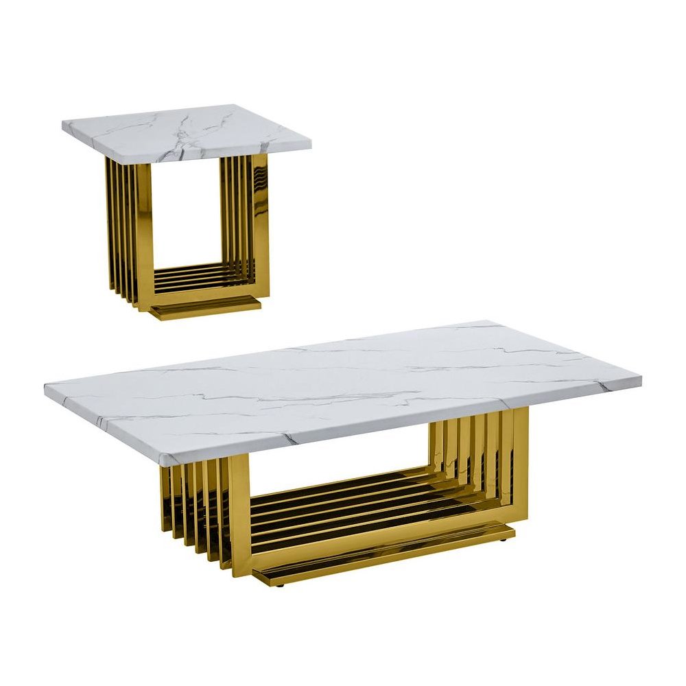 2pc- white marble coffee table set (Coffee + End table)