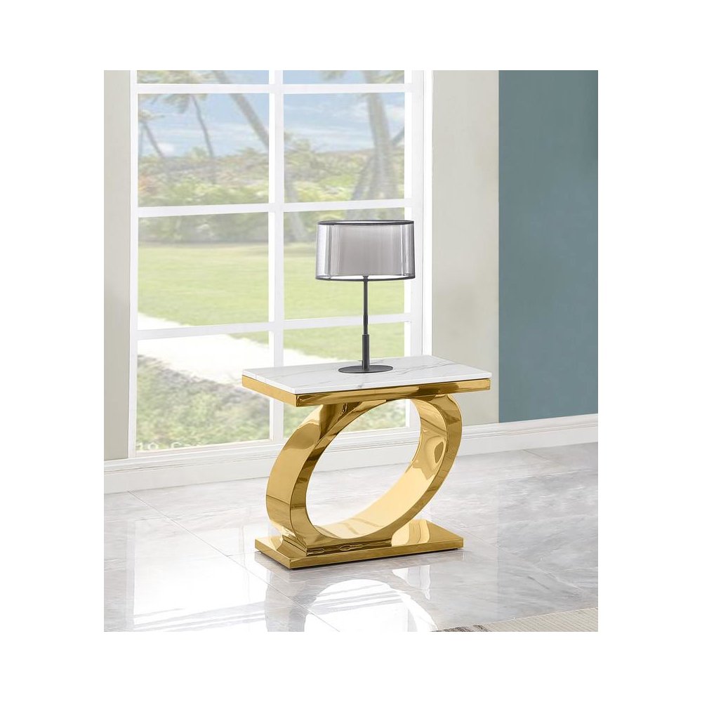 White marble top end table with gold color base