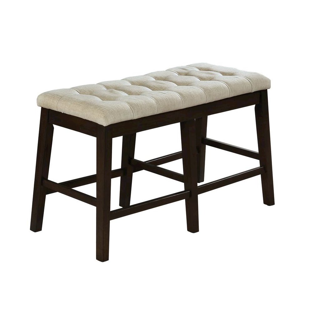 Counterheight (24″) Bench with Beige Linen and Tufted Seats