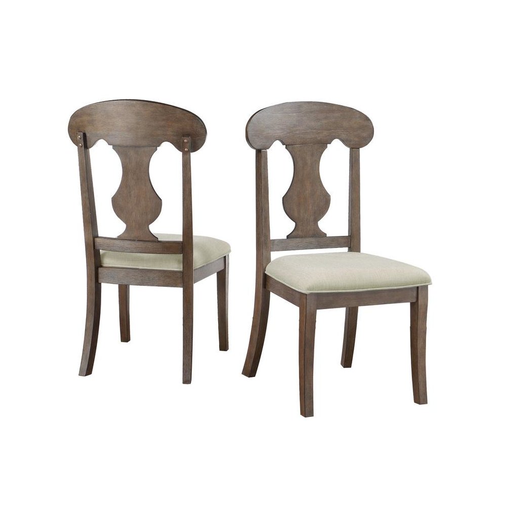 Rustic oak color wood dining chair with Beige linen fabric seats