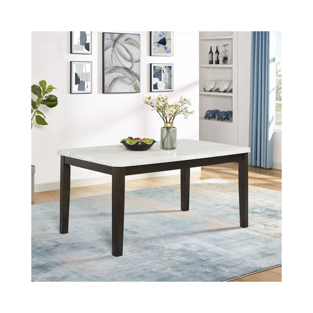 64″ White faux marble dinging table