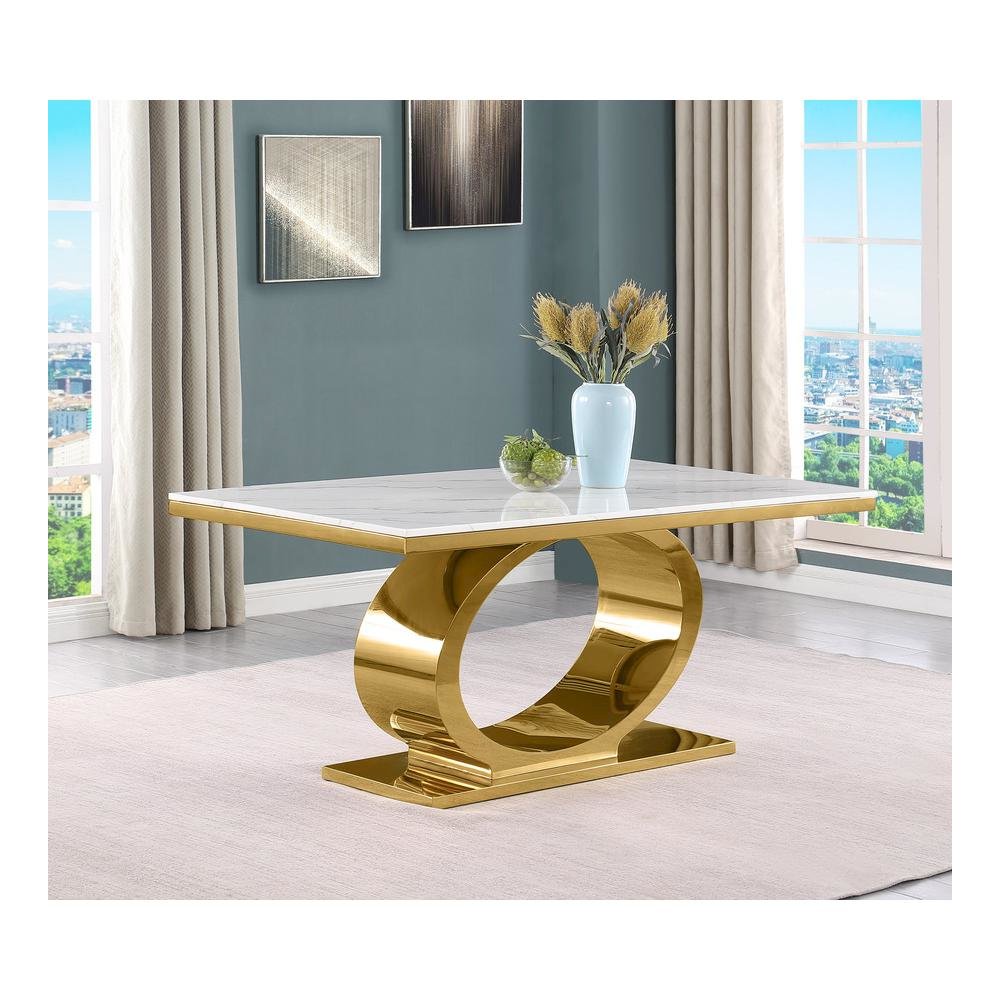 Small 68″ Rectangular marble top dining table with a gold color base