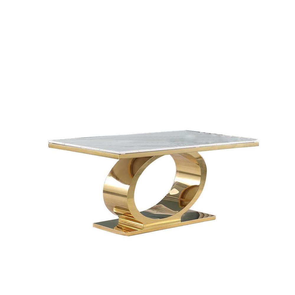 Small 68″ Rectangular marble top dining table with a gold color base