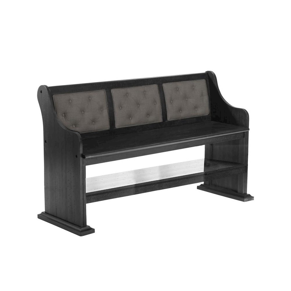Counter height dining bench with dark grey linen fabric