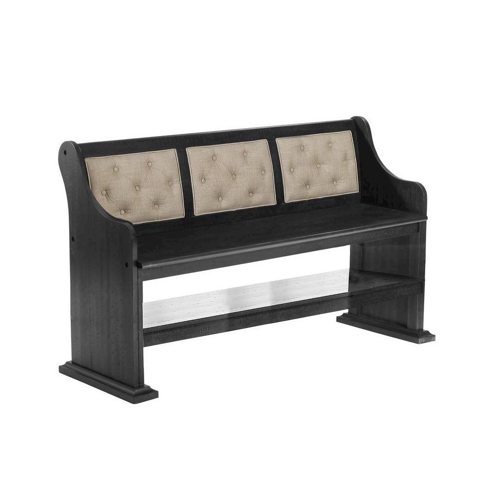Counter height dining bench with beige linen fabric