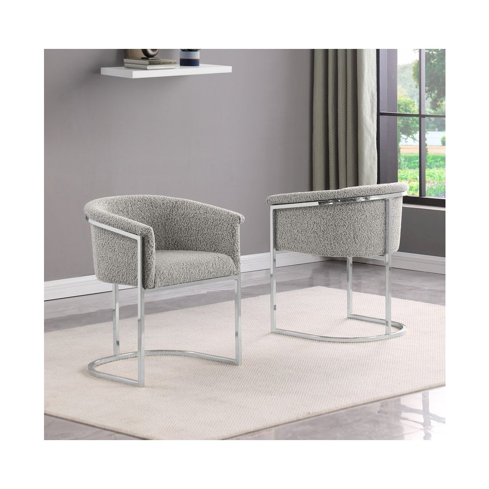 Best Quality teddy Boucle in rich gray side chair – Set of 2