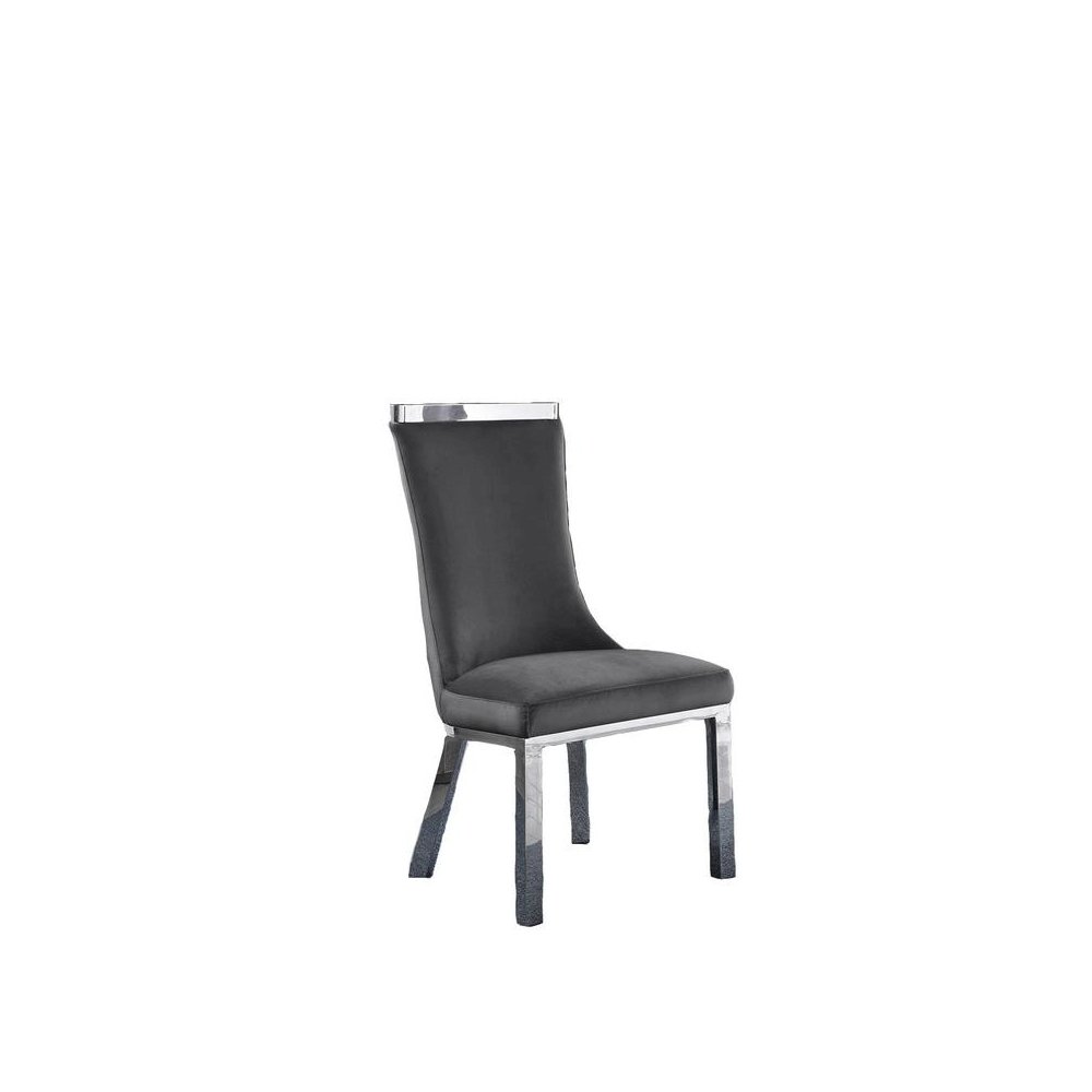Upholstered dining chiars set of 2 in Dark gray velvet fabric with stainless steel base
