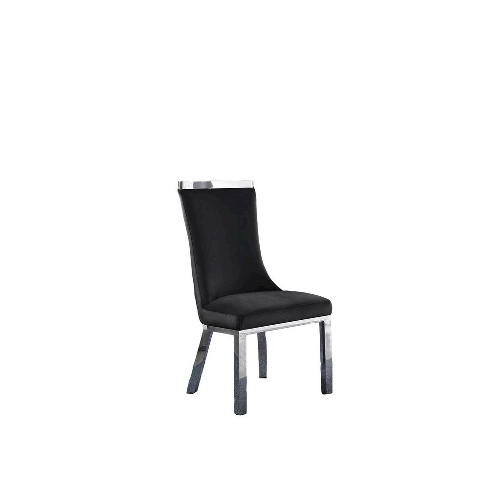 Upholstered dining chiars set of 2 in Black velvet fabric with stainless steel base