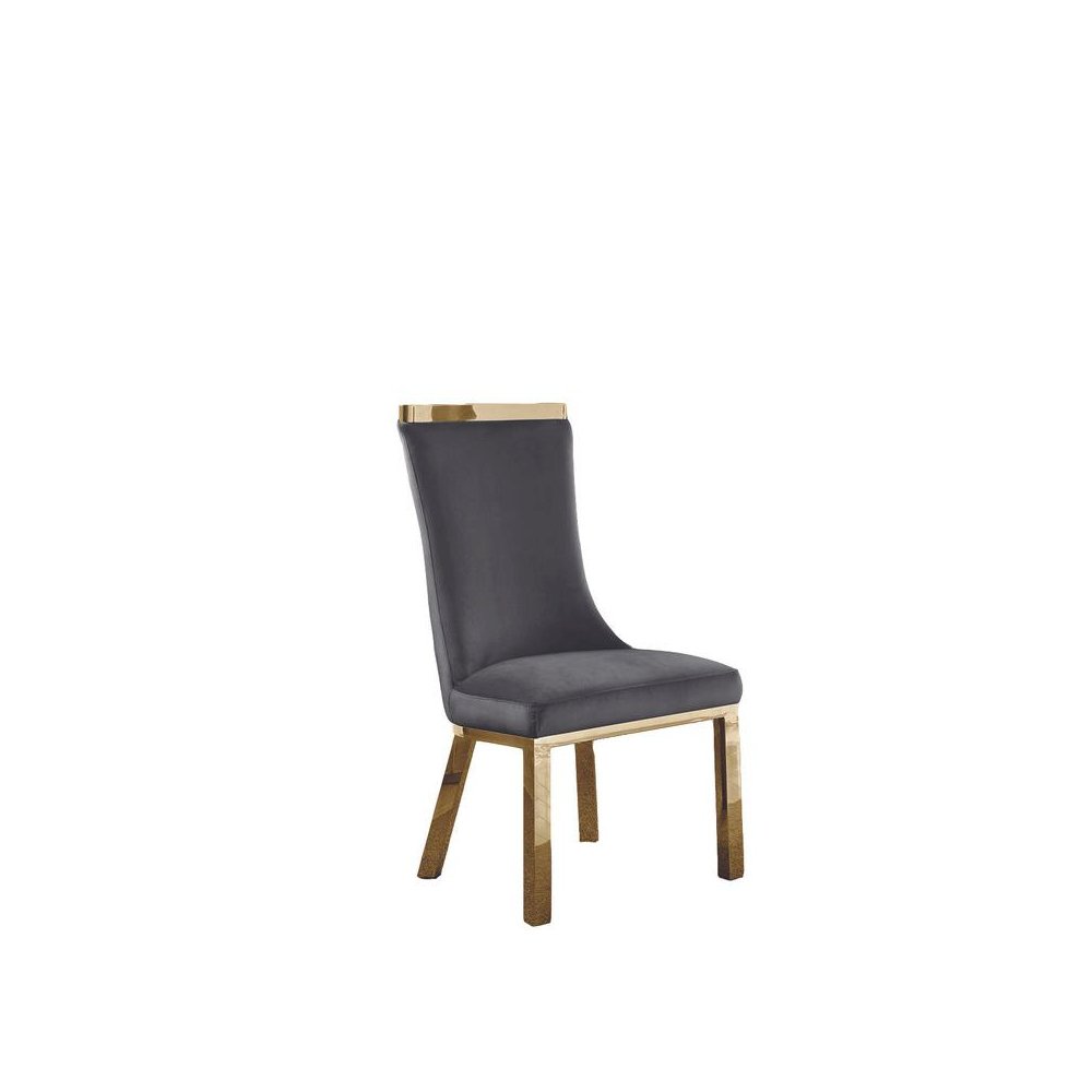 Upholstered dining chairs set of 2 in Dark gray velvet fabric – gold colored stainless steel base