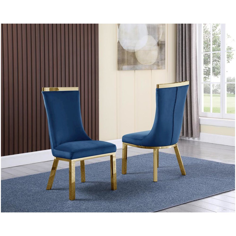Upholstered dining chairs set of 2 in Navy blue velvet fabric
