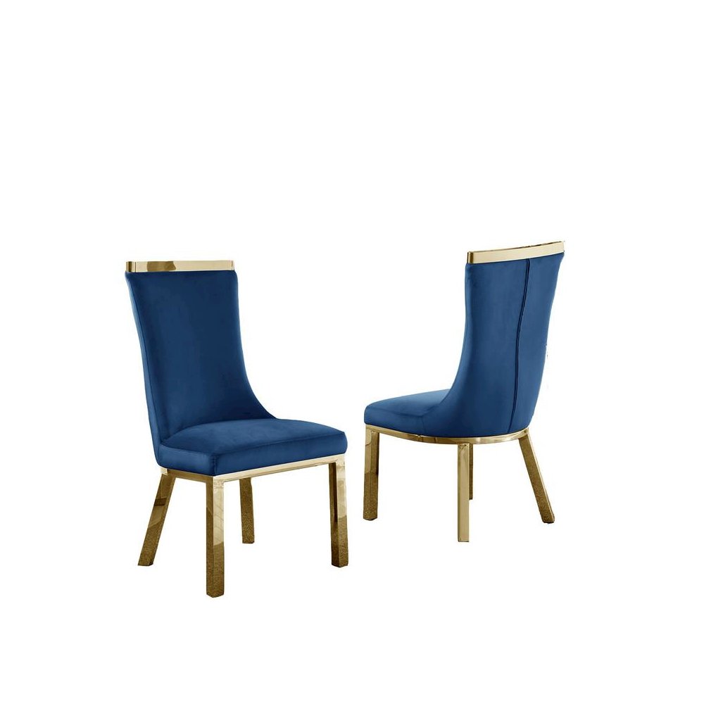 Upholstered dining chairs set of 2 in Navy blue velvet fabric