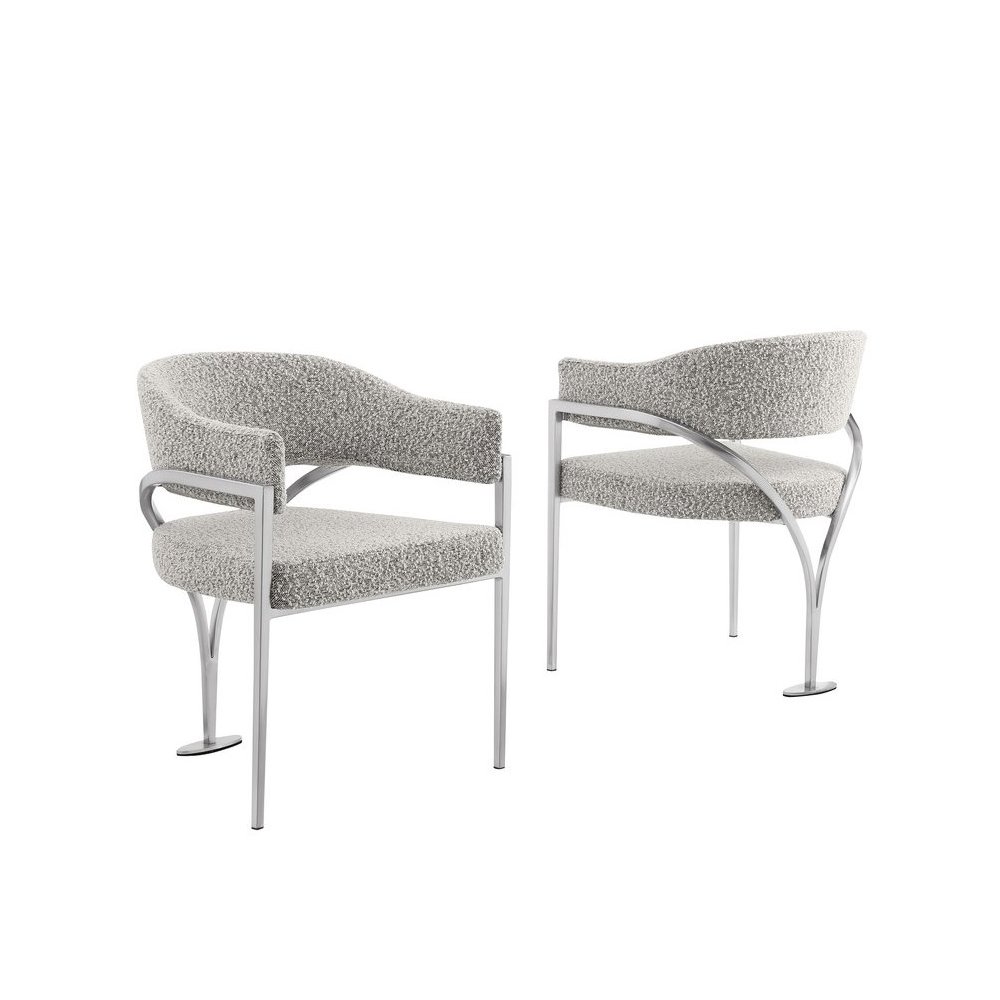 Modern Upholstered Chair with Rich Gray Boucle Fabric Set of 2