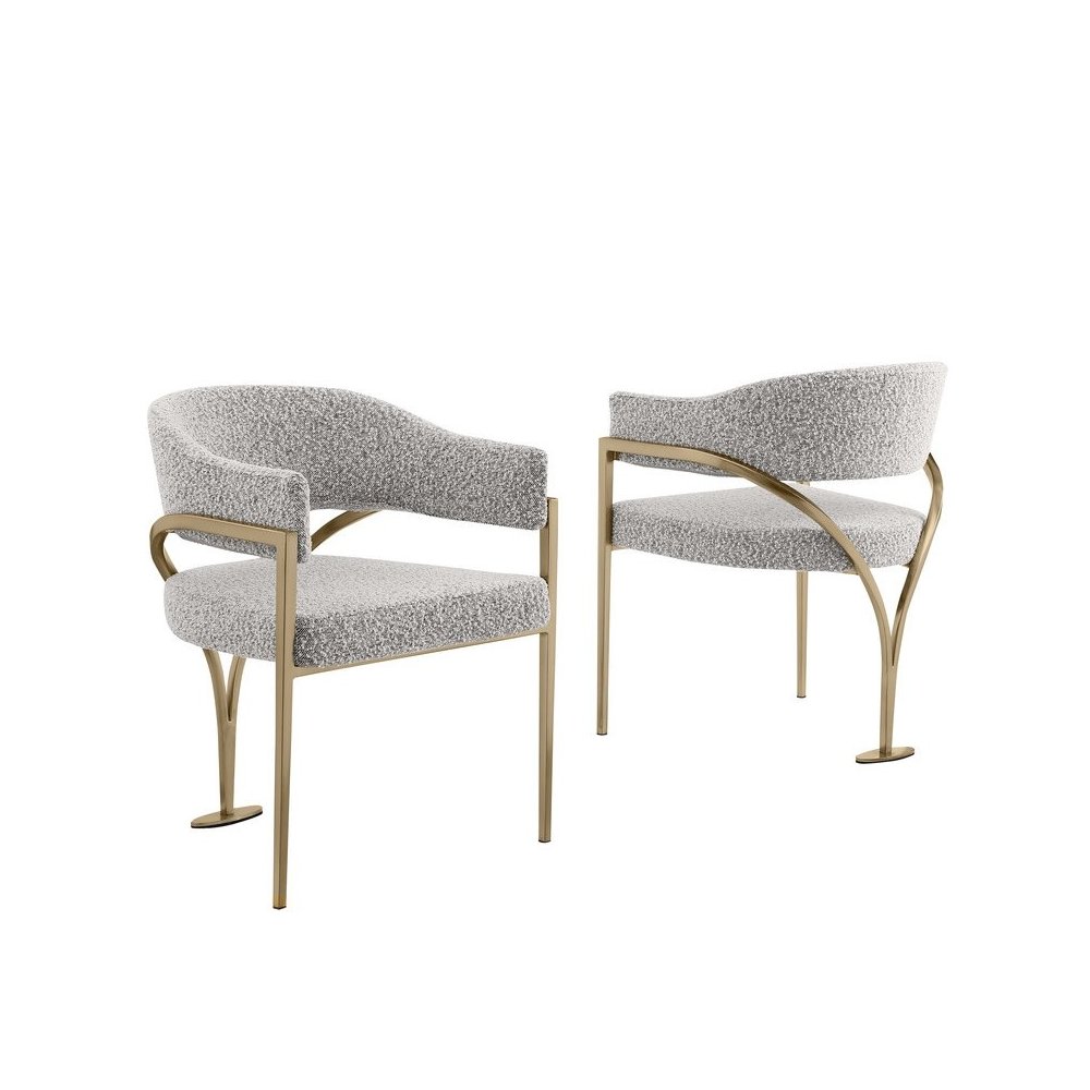 Modern Upholstered Chair with Rich Gray Boucle Fabric Set of 2