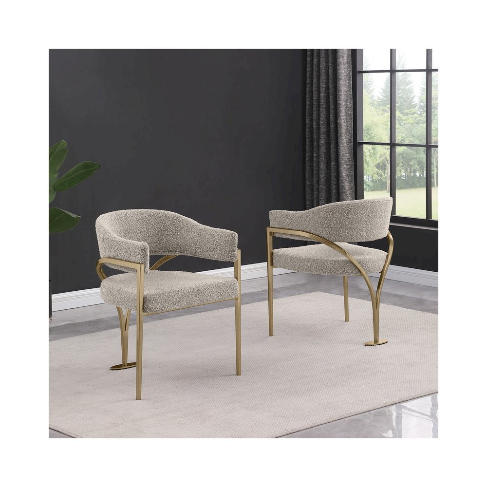 Modern Upholstered Chair with Gray Boucle Fabric Set of 2