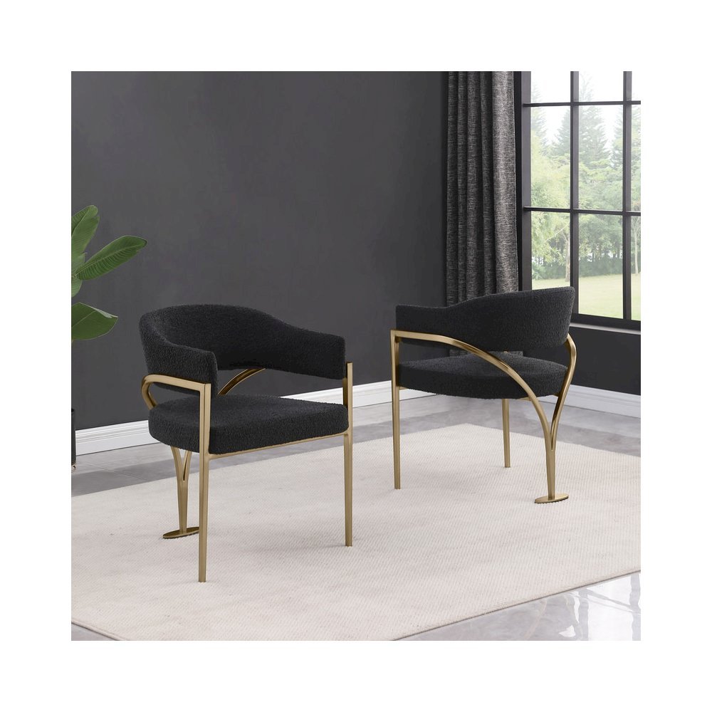 Modern Upholstered Chair with Black Boucle Fabric Set of 2