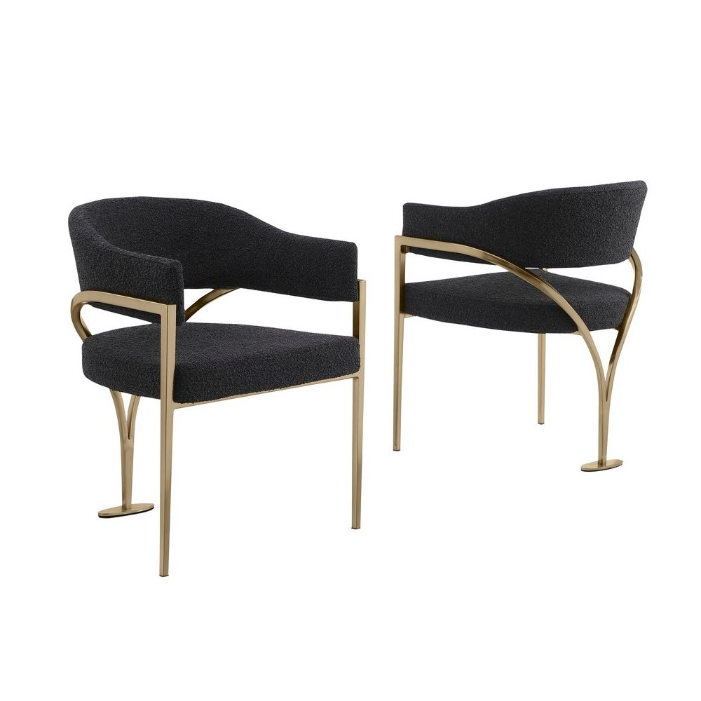 Modern Upholstered Chair with Black Boucle Fabric Set of 2
