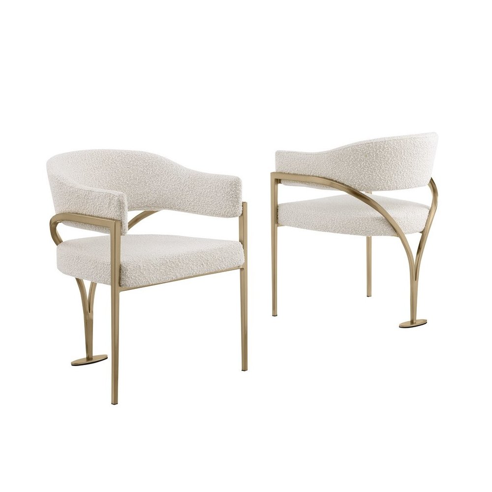 Modern Upholstered Chair with Cream Boucle Fabric Set of 2