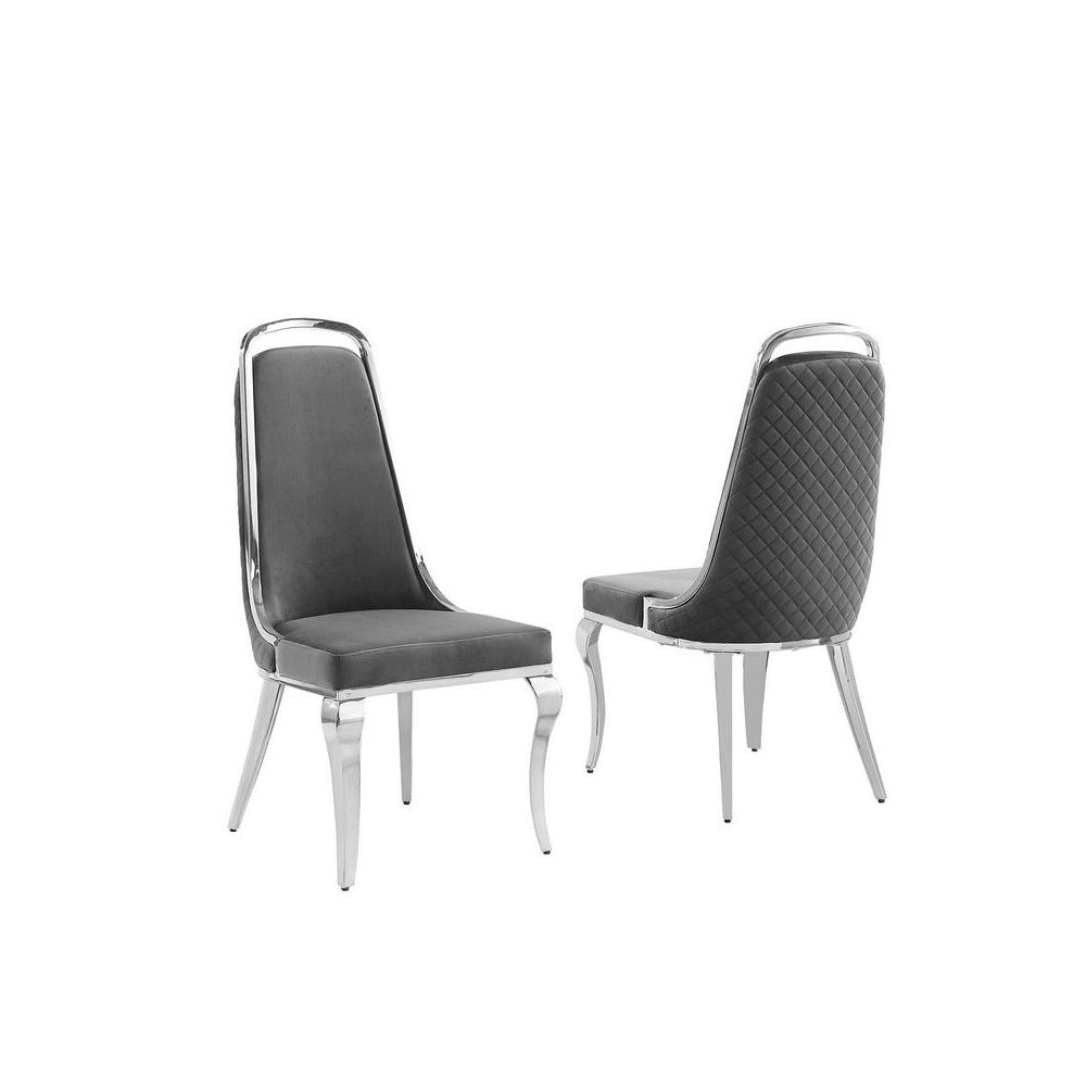 Dark Grey velvet high back chair with silver chrome trim