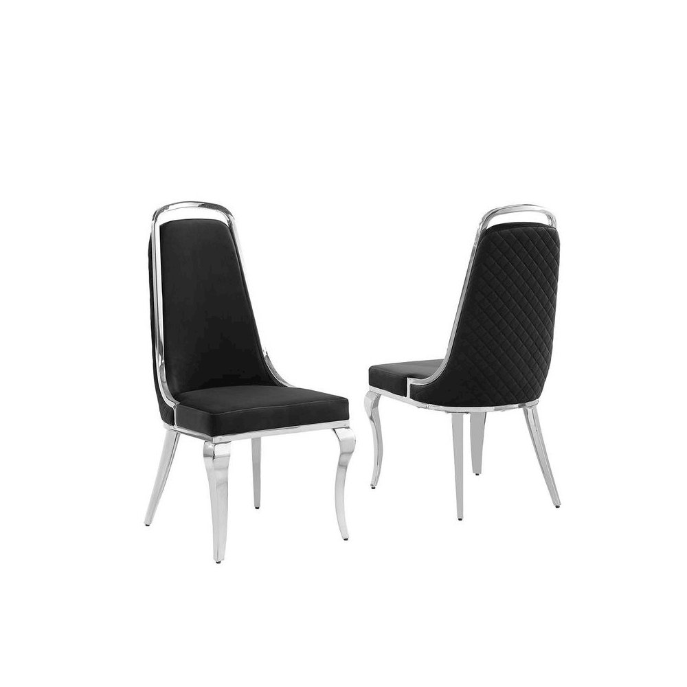 Black velvet high back chair with silver chrome trim