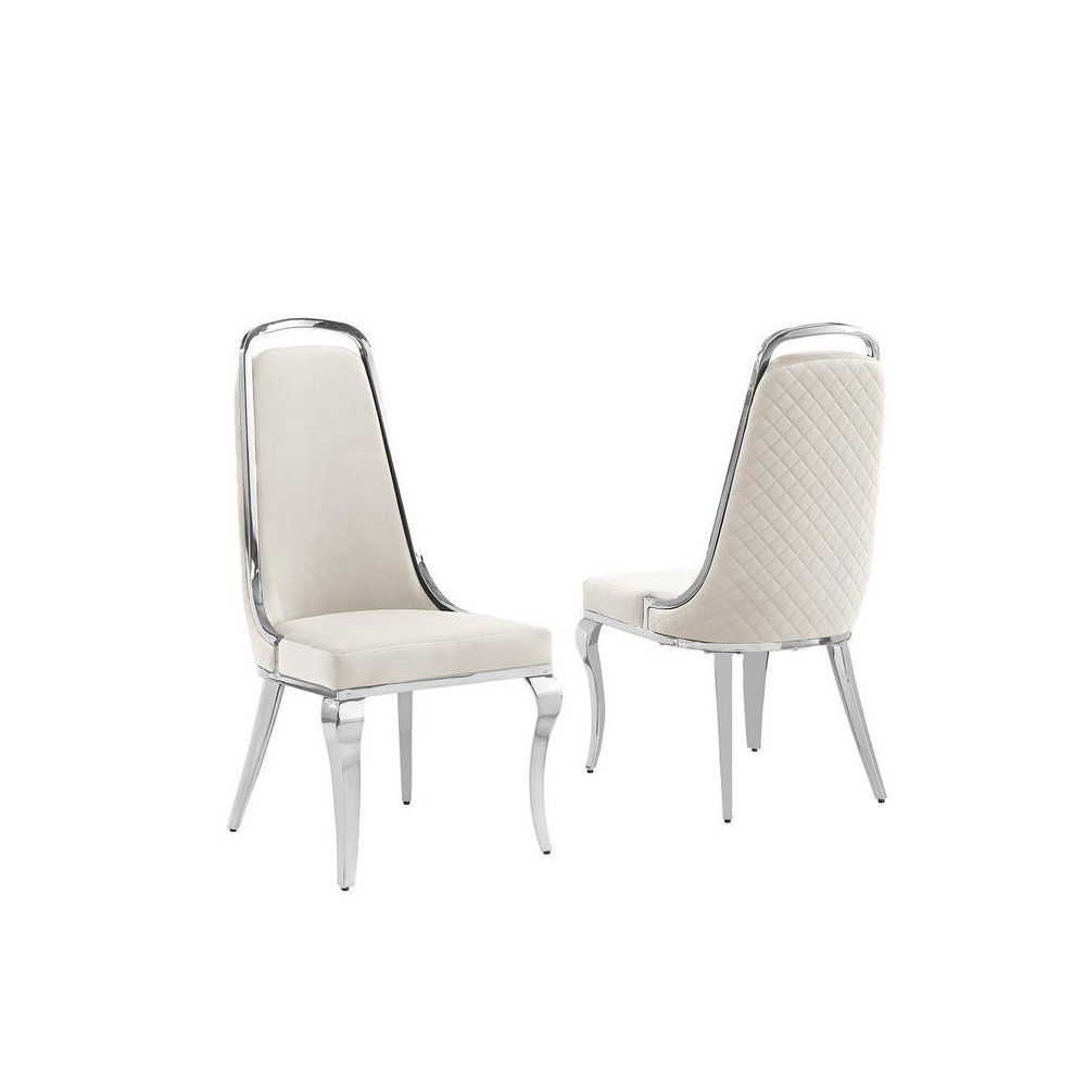 Cream velvet high back chair with silver chrome trim