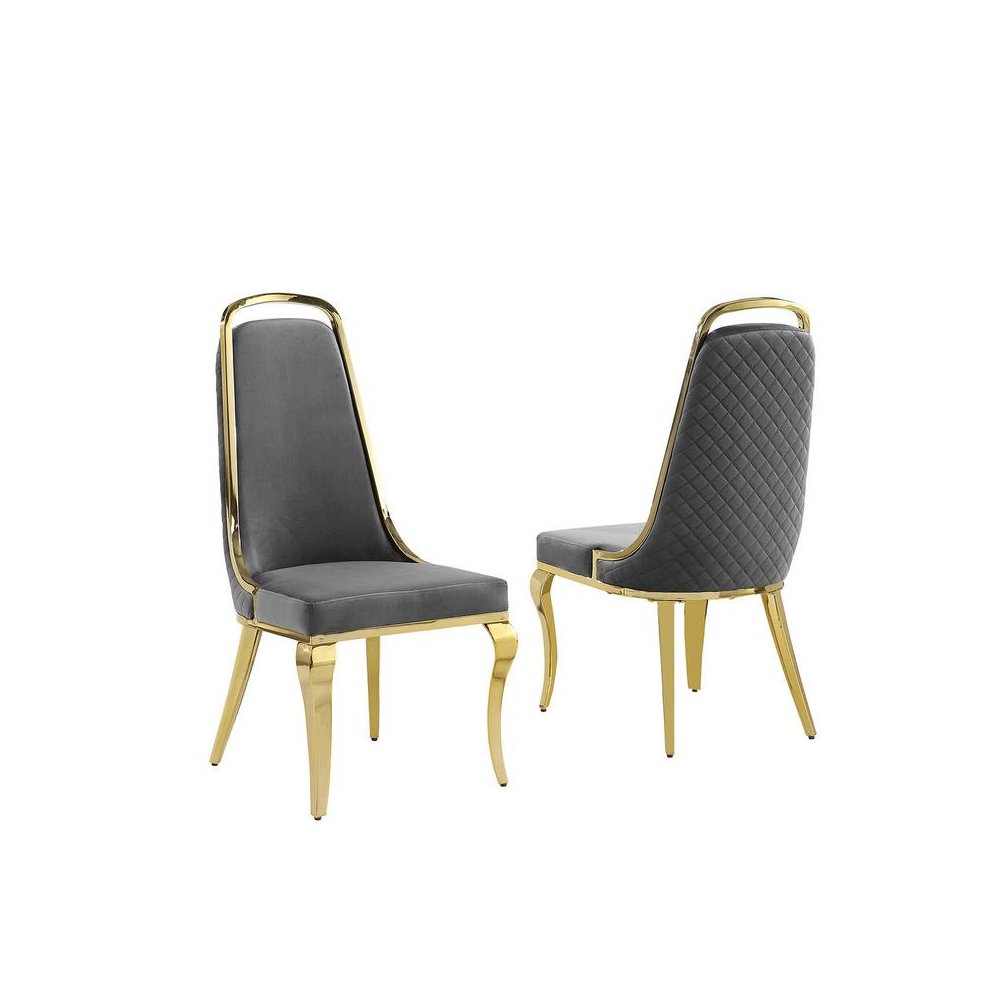 Dark Grey velvet high back chair with gold chrome trim