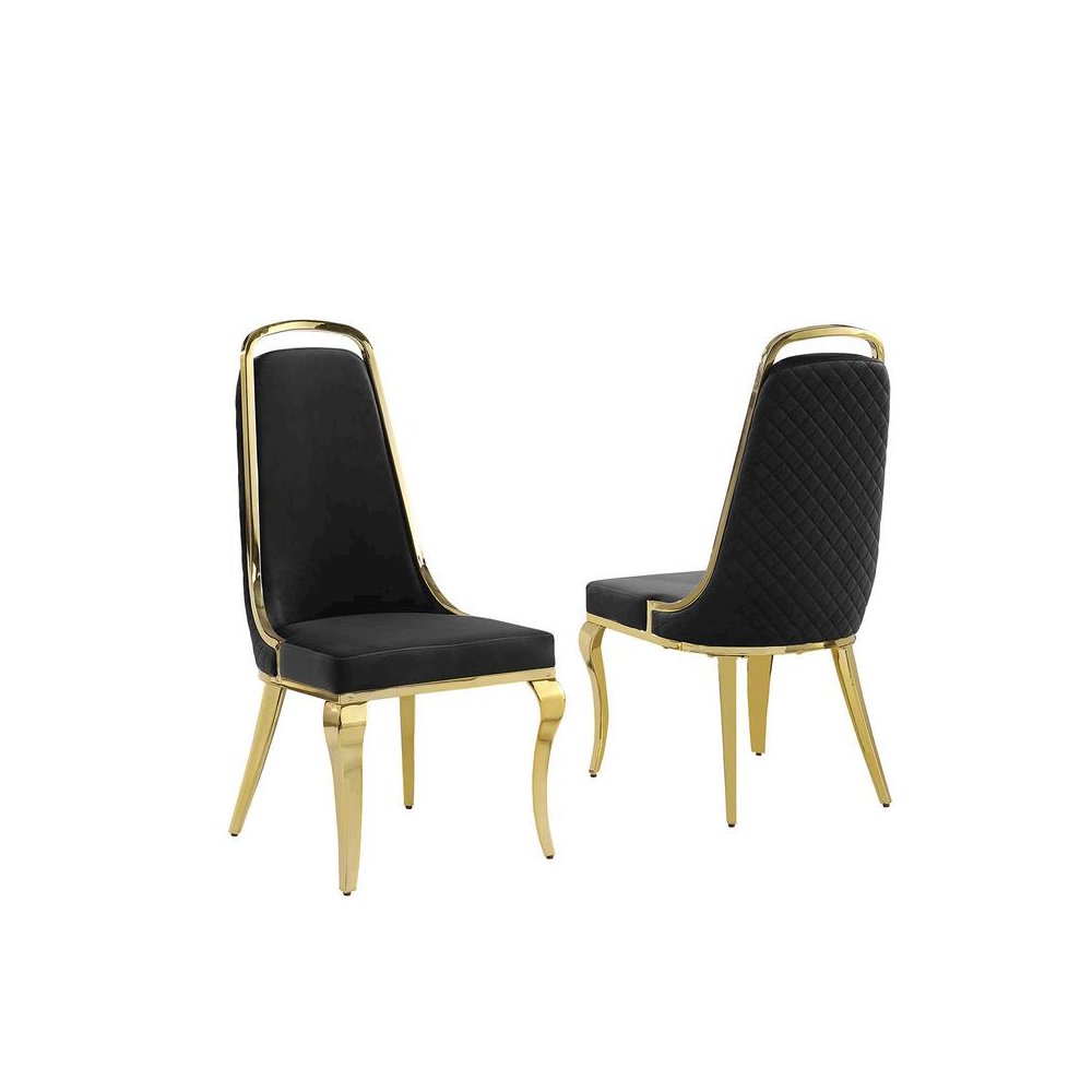 Black velvet high back chair with gold chrome trim