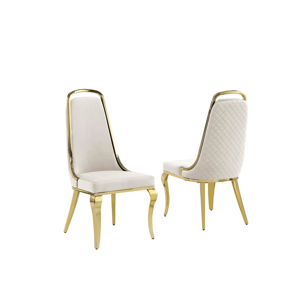 Cream velvet high back chair with gold chrome trim