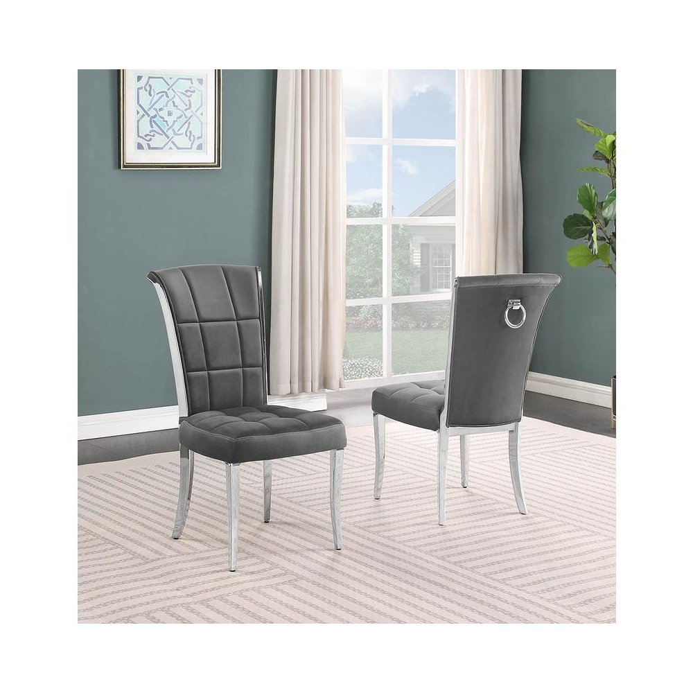 Dark grey velvet side chairs with silver base (SET OF 2)