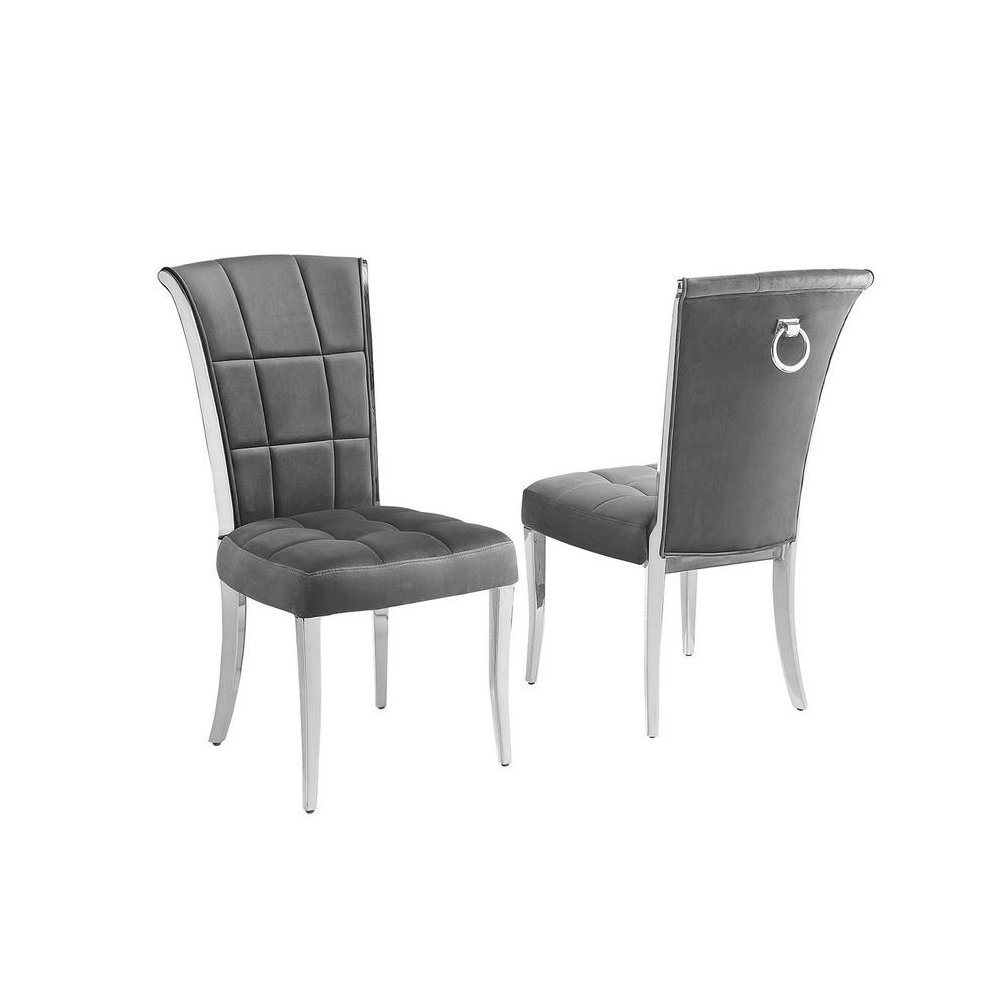 Dark grey velvet side chairs with silver base (SET OF 2)