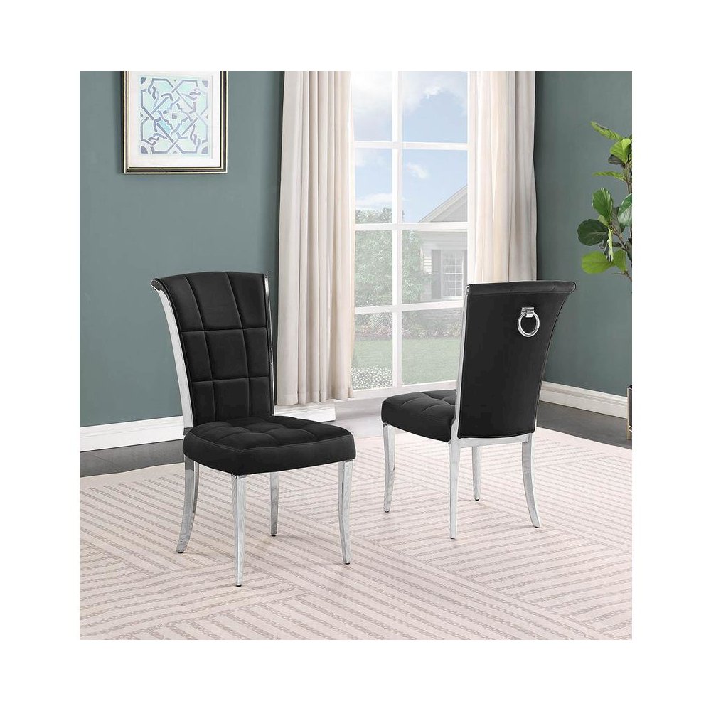 Black velvet side chairs with silver base and a decorative back ring (SET OF 2)