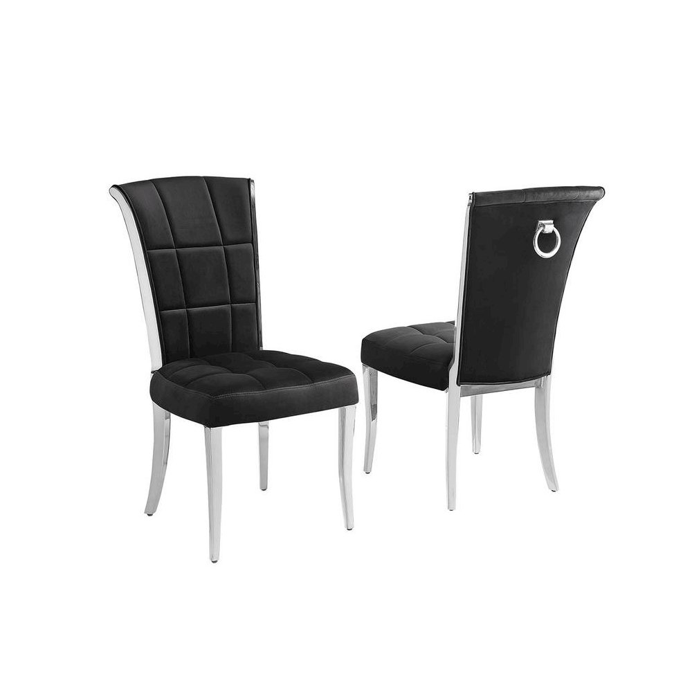 Black velvet side chairs with silver base and a decorative back ring (SET OF 2)